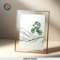 Green Mountain Biking Prints - Set Of 3 Posters - Biker Wall Art Line Drawing Bike Decor Cycling Artwork Boys Cyclist Bedroom Gifts A3 - thumbnail 3