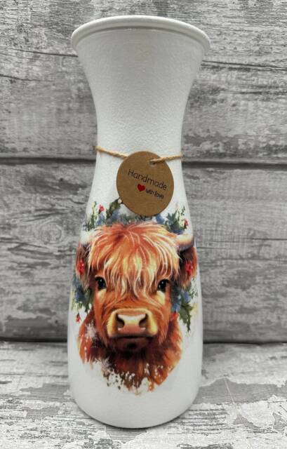 Highland Cow Vase - Decouoage, Vase, Gift, Christmas Highland Cow, Coo - image 1