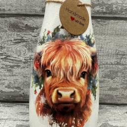 Highland Cow Vase - Decouoage, Vase, Gift, Christmas Highland Cow, Coo - thumbnail 2