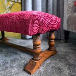 Antique Oak Hearth/Fender Foot Stool Bench Solid Frame Reupholstered - thumbnail 2
