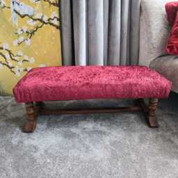 Antique Oak Hearth/Fender Foot Stool Bench Solid Frame Reupholstered