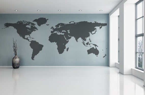 World Map Wall Decal Vinyl Sticker Decals Home Decor Art Cool Wall Stick On By Decalisland-Realistic Map Sd 017 - image 1