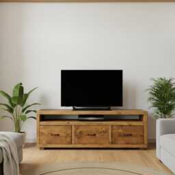 Handmade Rustic Solid Wood Tv Stand, Farmhouse Media Console With Drawers - thumbnail 3