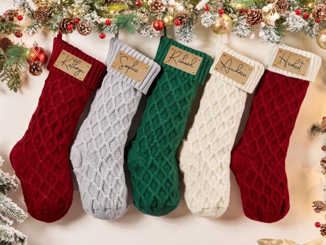 2025 Christmas Stockings With Name, Family Stockings, Holiday Stockings, Engraved Knitted Stockings, Christmas Gifts, Christmas Decor - image 1