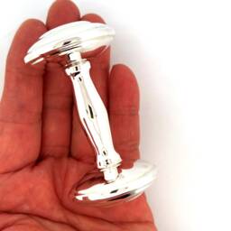 Dumbbell Baby Rattle Art Deco Style 925 Sterling Silver English Hallmarks By Jewelaridesigns - thumbnail 3