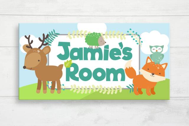 Woodland Animal Door Sign, Nursery, Forest Animals, Kids Plaque, Baby Name Gift, Wall Hanger, Custom - image 1