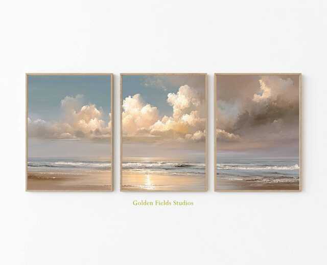 Coastal Sunset Seascape Prints Beach Wall Art Set Of 3 - image 1