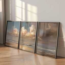 Coastal Sunset Seascape Prints Beach Wall Art Set Of 3 - thumbnail 2