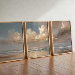 Coastal Sunset Seascape Prints Beach Wall Art Set Of 3 - thumbnail 3