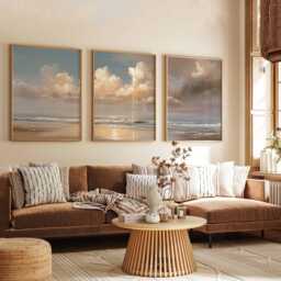 Coastal Sunset Seascape Prints Beach Wall Art Set Of 3 - thumbnail 4