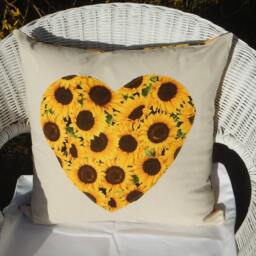 Sunflower Cushion Cover Reversible Cream & Floral Heart Pillow - thumbnail 3
