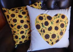 Sunflower Cushion Cover Reversible Cream & Floral Heart Pillow - thumbnail 1