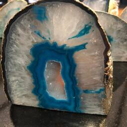 Large Teal Agate End Microcrystalline Quartz Gold Gilded 24Ct Tealight Candle Holder - thumbnail 2