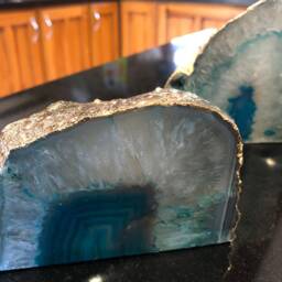 Large Teal Agate End Microcrystalline Quartz Gold Gilded 24Ct Tealight Candle Holder - thumbnail 3
