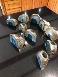 Large Teal Agate End Microcrystalline Quartz Gold Gilded 24Ct Tealight Candle Holder - thumbnail 1