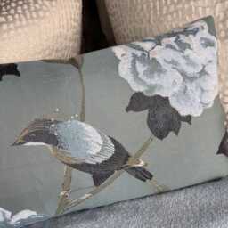 Handmade Floral Bird Pillow Cover, Duck Egg Teal, Rectangle 12x20 - thumbnail 4