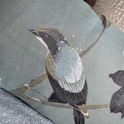 Handmade Floral Bird Pillow Cover, Duck Egg Teal, Rectangle 12x20 - thumbnail 3