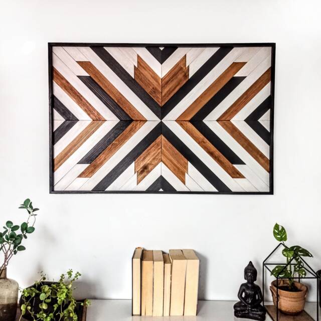 Aztec Wood Wall Art Boho Mosaic Decor - 24x36'' - image 1