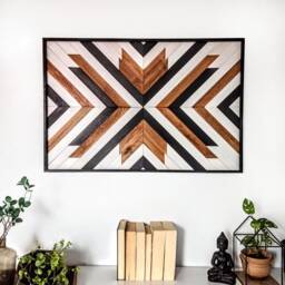 Aztec Wood Wall Art Boho Mosaic Decor - 24x36'' - thumbnail 3