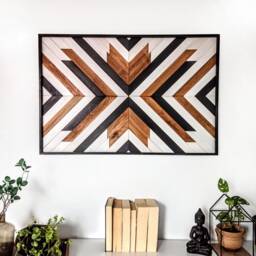Aztec Wood Wall Art Boho Mosaic Decor - 24x36'' - thumbnail 1