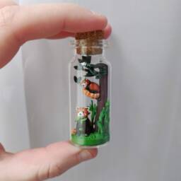 Two Cute Red Pandas in Glass-Bottle/Unique Miniature Figure/ Handmade Artwork - thumbnail 3