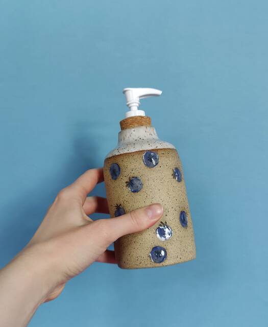 Handmade Ceramic Soap Dispenser in Blueberry Stamp - image 1