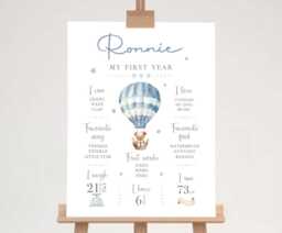 Personalised First Birthday Milestone Poster - Teddy Bear Sign About Me Board Digital Download - thumbnail 1