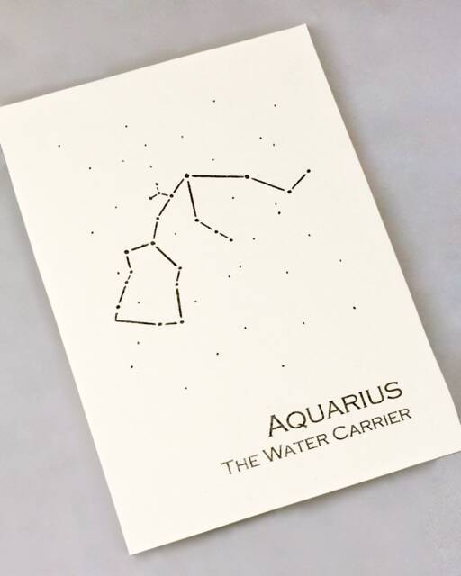 Aquarius Constellation Zodiac Art Print/Gold Foil Wall Astrology Home Decor January-February Birthday On Cream Navy - image 1