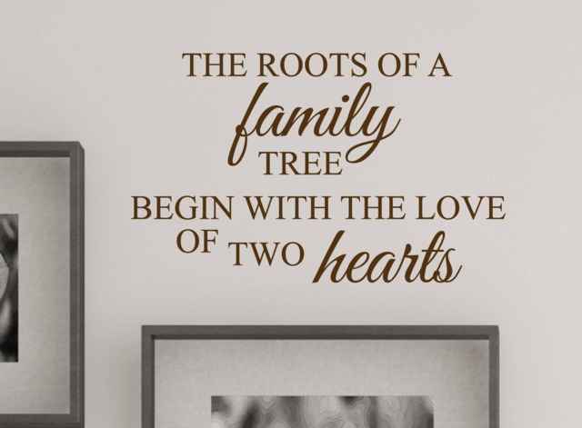 "The Roots Of A Family Tree Begin With Love Two Hearts Home Wall Decal Sticker Art Decor #1383 - 28"" Wide X 17" - image 1