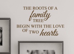 "The Roots Of A Family Tree Begin With Love Two Hearts Home Wall Decal Sticker Art Decor #1383 - 28"" Wide X 17" - thumbnail 1