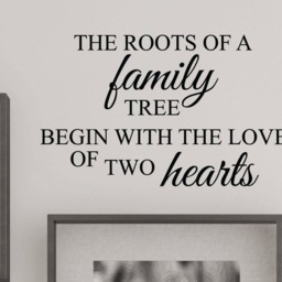 "The Roots Of A Family Tree Begin With Love Two Hearts Home Wall Decal Sticker Art Decor #1383 - 28"" Wide X 17" - thumbnail 2