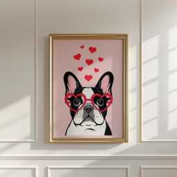 French Bulldog Poster, Pink Dog Wall Art, Cute Frenchie Print, Heart Glasses Pet Decor - thumbnail 3