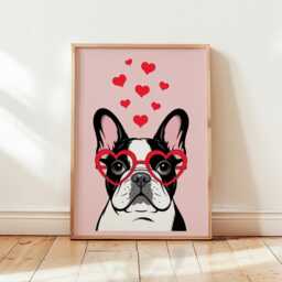 French Bulldog Poster, Pink Dog Wall Art, Cute Frenchie Print, Heart Glasses Pet Decor - thumbnail 4