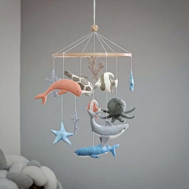 Ocean Baby Mobile, Narwhal, Turtle, Shark Nursery Decor, First Christmas Gift - image 1