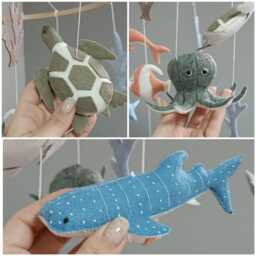 Ocean Baby Mobile, Narwhal, Turtle, Shark Nursery Decor, First Christmas Gift - thumbnail 3