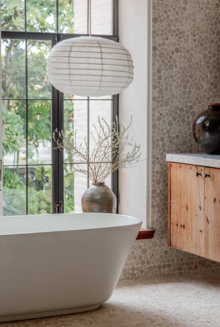 Labu Linen Pendant Light Off-White Boho Ceiling Fixture, Handmade Shade - image 1