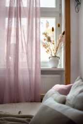Dreamy Pink Linen Canopy Curtains For King Bed - thumbnail 1