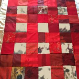 King Queen Size Photo Quilt, Custom Blanket, Red Quilt With Pictures Patchwork Memory Shiny Chinese Wedding Gift - thumbnail 3