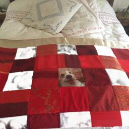 King Queen Size Photo Quilt, Custom Blanket, Red Quilt With Pictures Patchwork Memory Shiny Chinese Wedding Gift - thumbnail 2