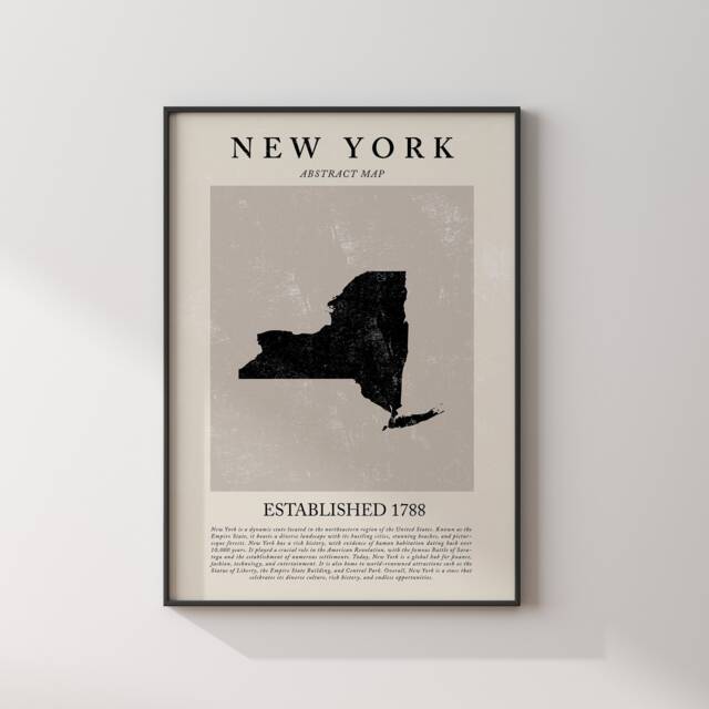 Abstract New York Map Vintage Wall Art Print Us State - United States Of America Usa Travel Poster - image 1
