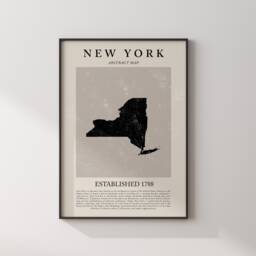 Abstract New York Map Vintage Wall Art Print Us State - United States Of America Usa Travel Poster - thumbnail 1