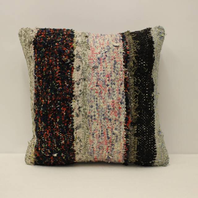 Handmade Turkish Kilim Pillow Cover, Boho Throw, 16x16 - image 1