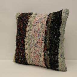 Handmade Turkish Kilim Pillow Cover, Boho Throw, 16x16 - thumbnail 3
