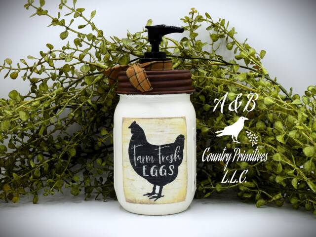 "Ball Mason Jar Hand Soap Dispenser With Vintage Farmhouse Style ""Farm Fresh Eggs" - image 1