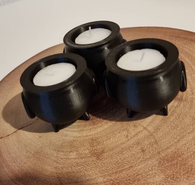Spooky Cauldron Tea Light Holders - Set Of 3, Halloween Themed Lights - image 1