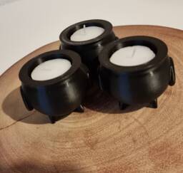 Spooky Cauldron Tea Light Holders - Set Of 3, Halloween Themed Lights