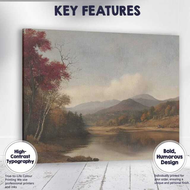 Tranquil Autumn Lake Mountain Woodland Landscape Canvas Wall Art Print Decor Picture Ready To Hang - image 1