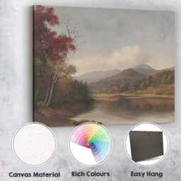 Tranquil Autumn Lake Mountain Woodland Landscape Canvas Wall Art Print Decor Picture Ready To Hang - thumbnail 2