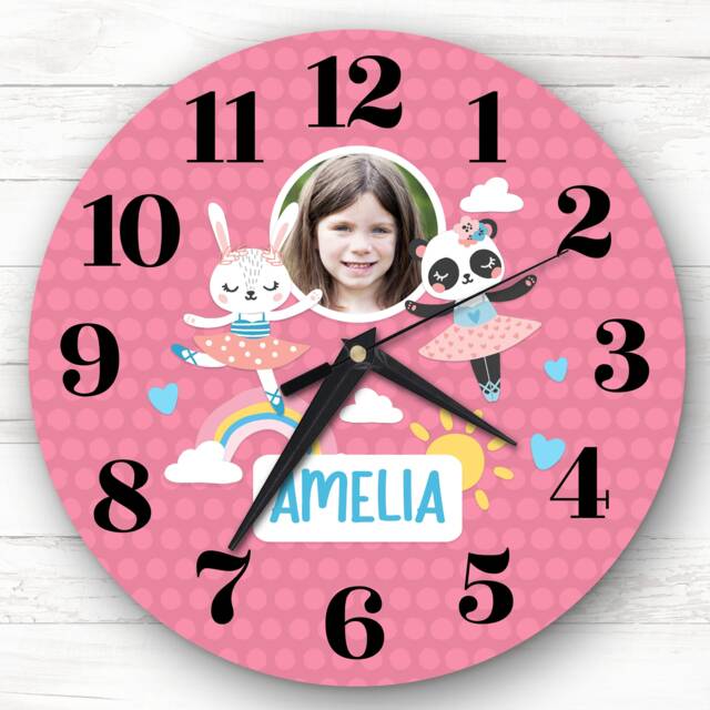 Girls Room Ballet Pink Ballerina Photo Custom Gift Personalised Clock - image 1