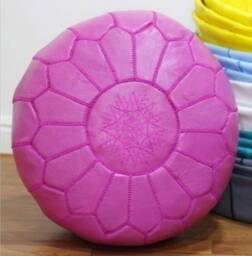 Premium Genuine Leather Moroccan Pouf Pouffe - Fuchsia